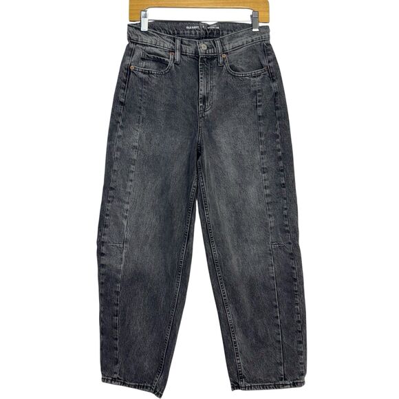 Old Navy Jeans Womens 6 Black Denim Dark Wash High Rise Barrel Leg Baggy 28x25 - Picture 1 of 7